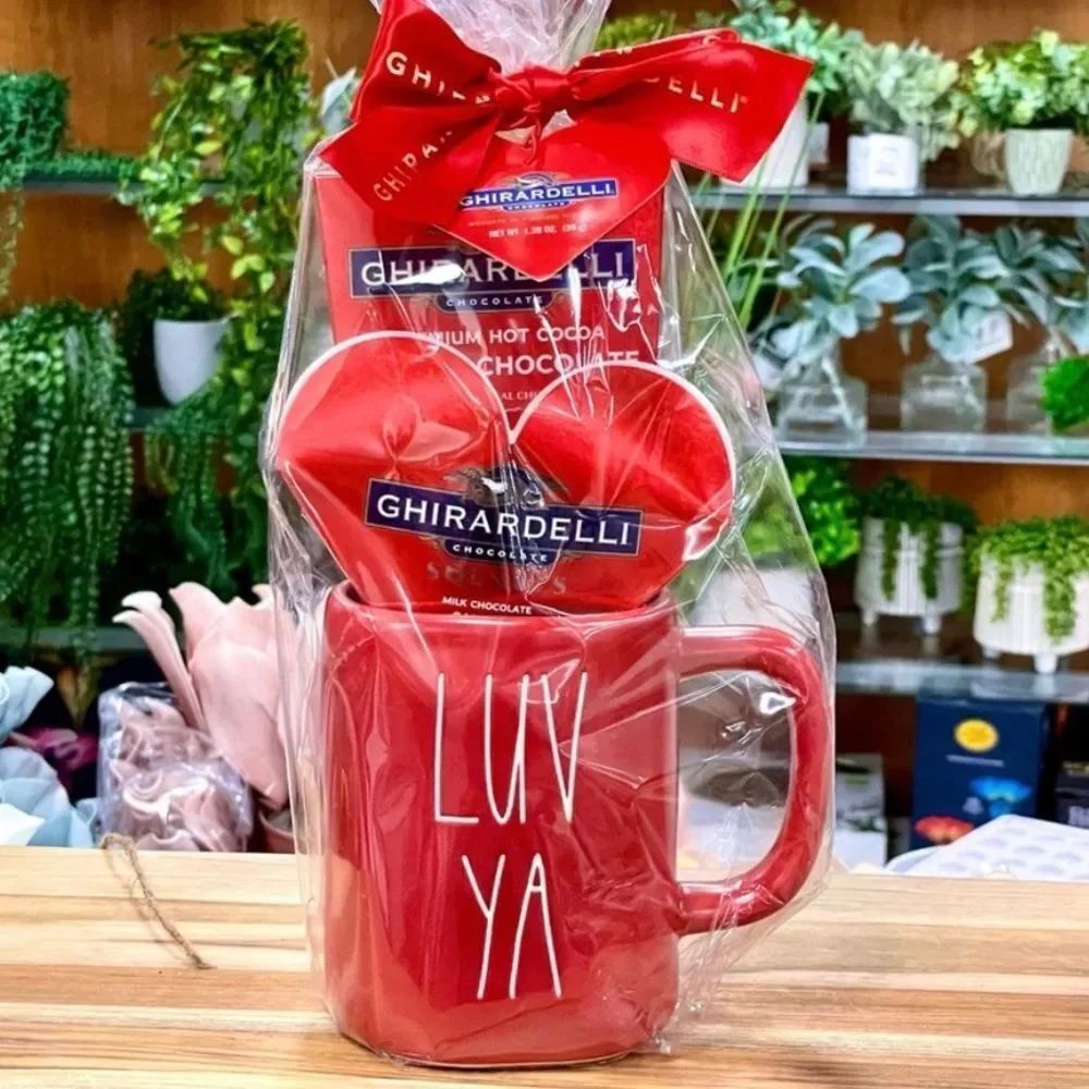NWT Rae Dunn Hashtag LUV YA LUVYA Red Fun Mug w/Ghirardelli Chocolate Gift Set!!